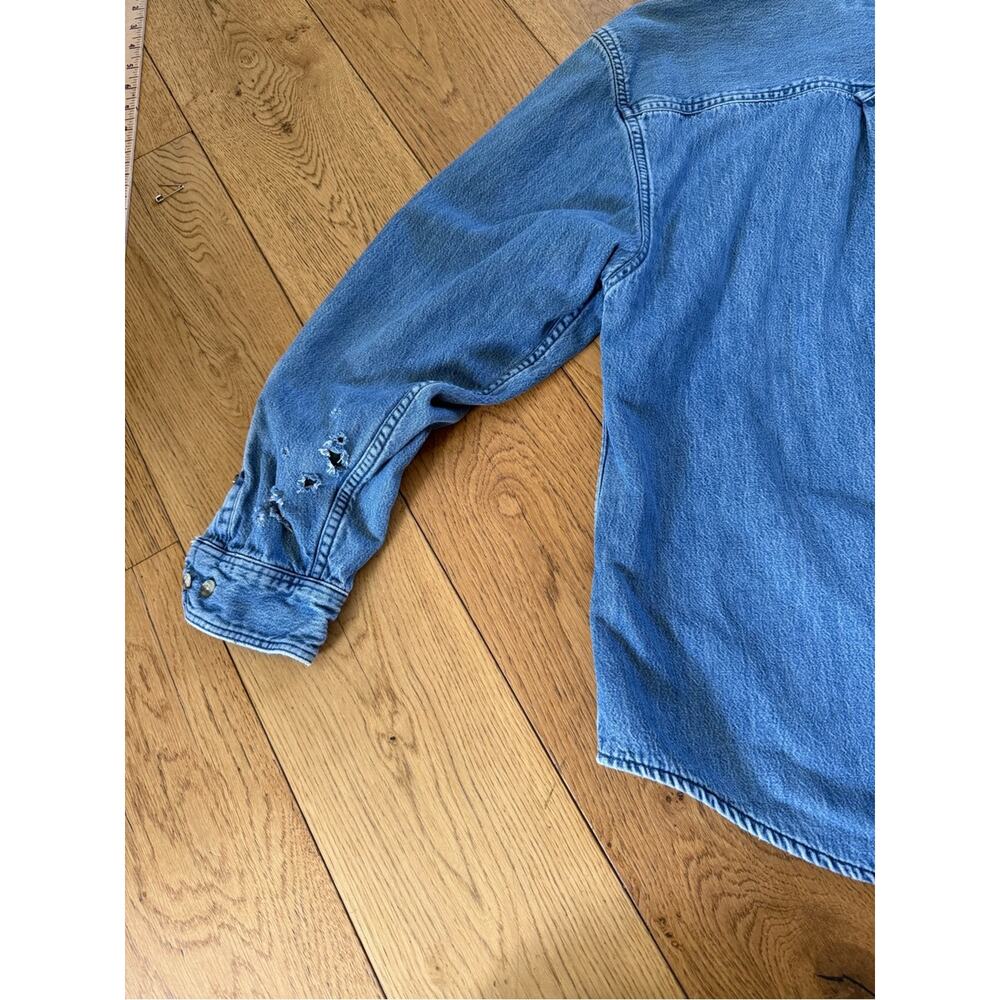 Vintage Eddie Bauer USA Denim Chamois Flannel Lined Shirt Jacket Men’s Small - Picture 10 of 14